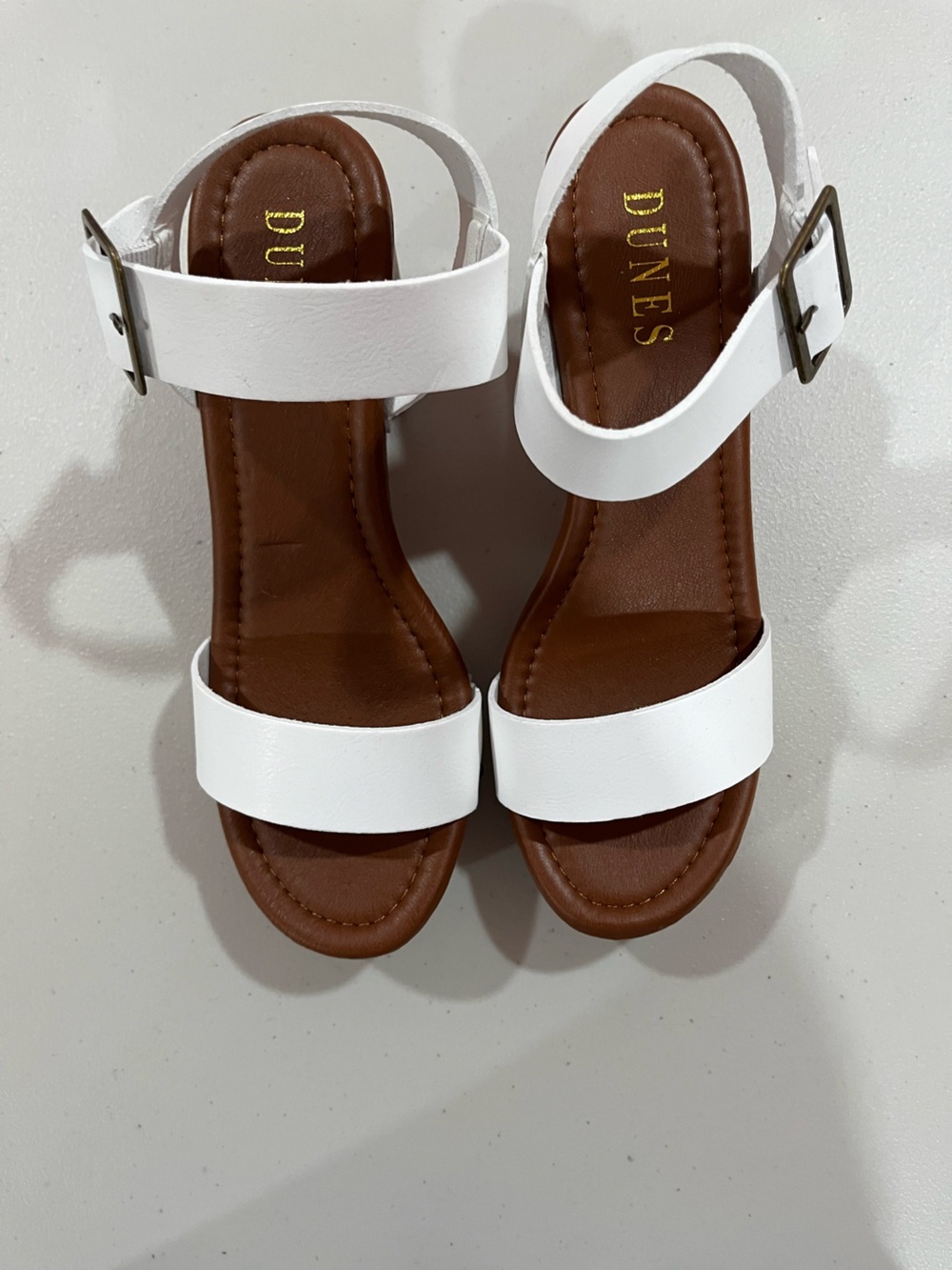 Dunes White Two-Strap Sandals with Brown Footbed